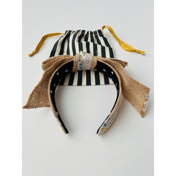 Lele Sadoughi Lace Linen Headband Beige - Picture 4 of 5